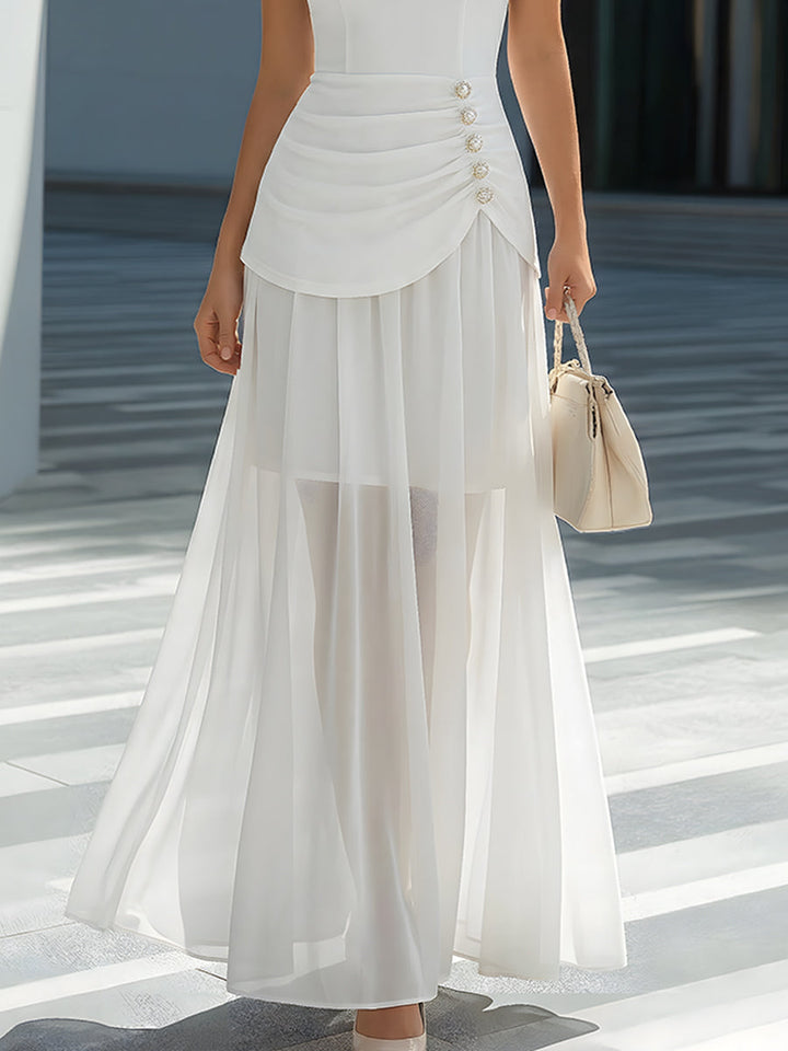 Olivia Bennet | Elegant Halter Neck Ruched Waist Flowy Chiffon Maxi Dress