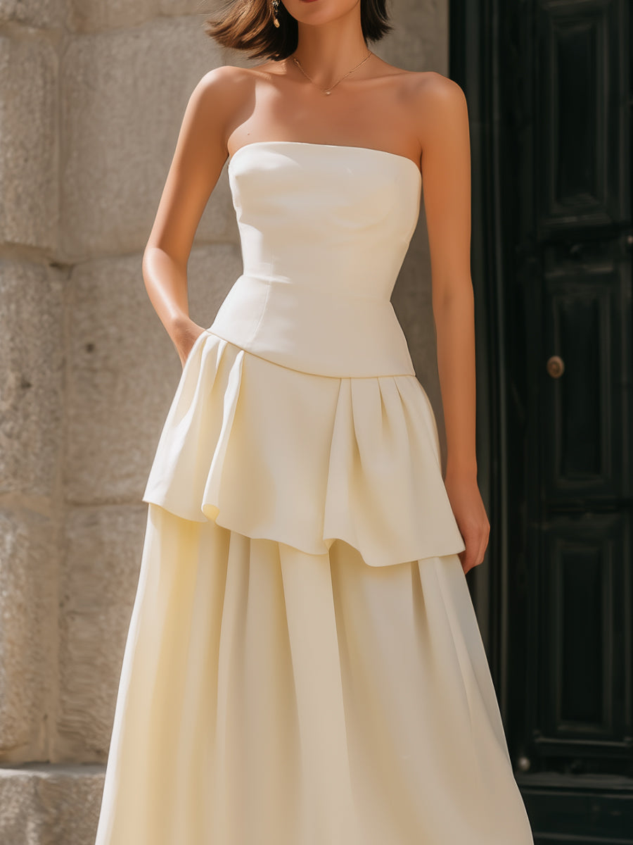 Olivia Bennet | Strapless Tiered Peplum A-Line Midi Dress