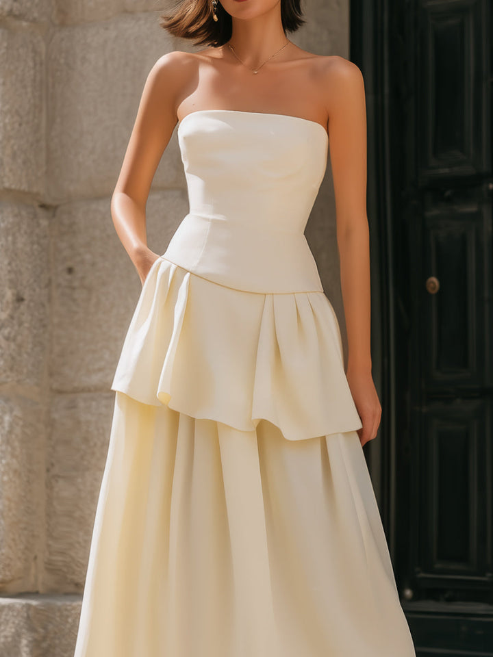 Olivia Bennet | Strapless Tiered Peplum A-Line Midi Dress