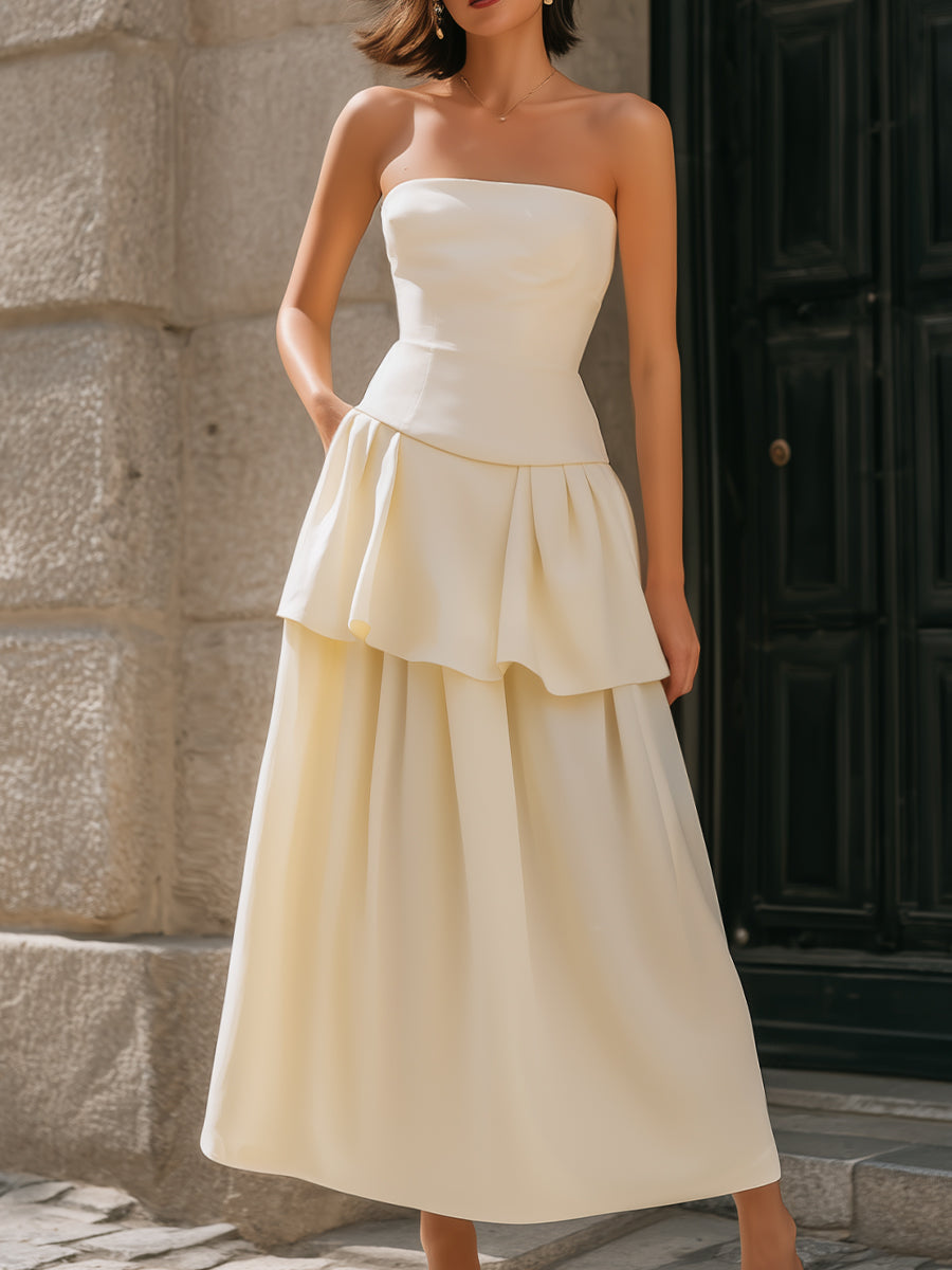 Olivia Bennet | Strapless Tiered Peplum A-Line Midi Dress