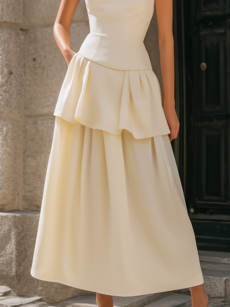 Olivia Bennet | Strapless Tiered Peplum A-Line Midi Dress