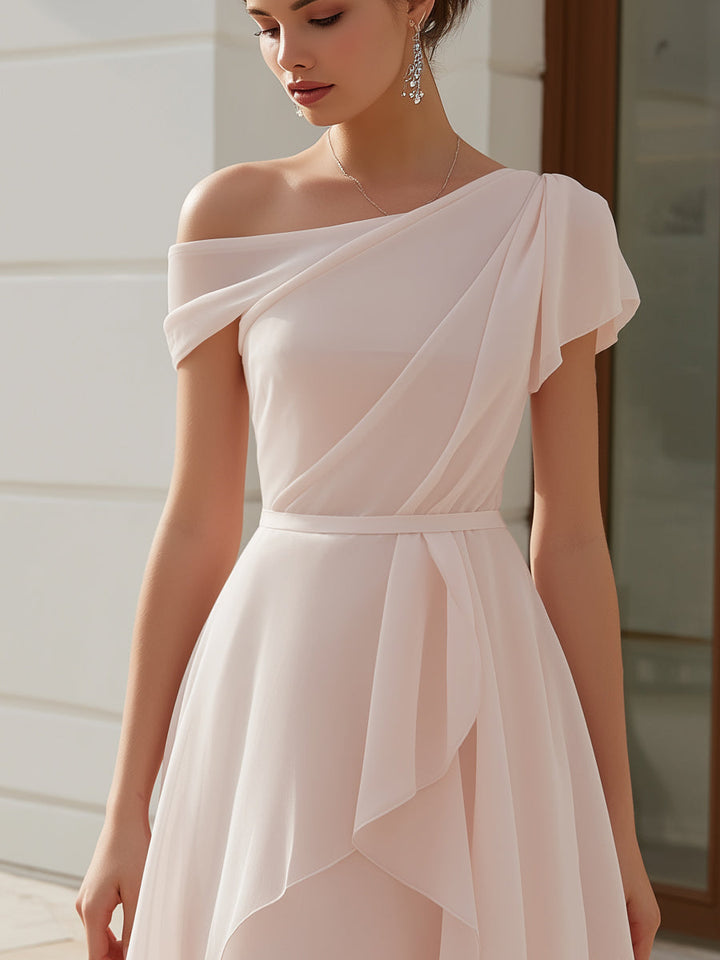 Olivia Bennet | One-Shoulder Draped Chiffon A-Line Mini Dress