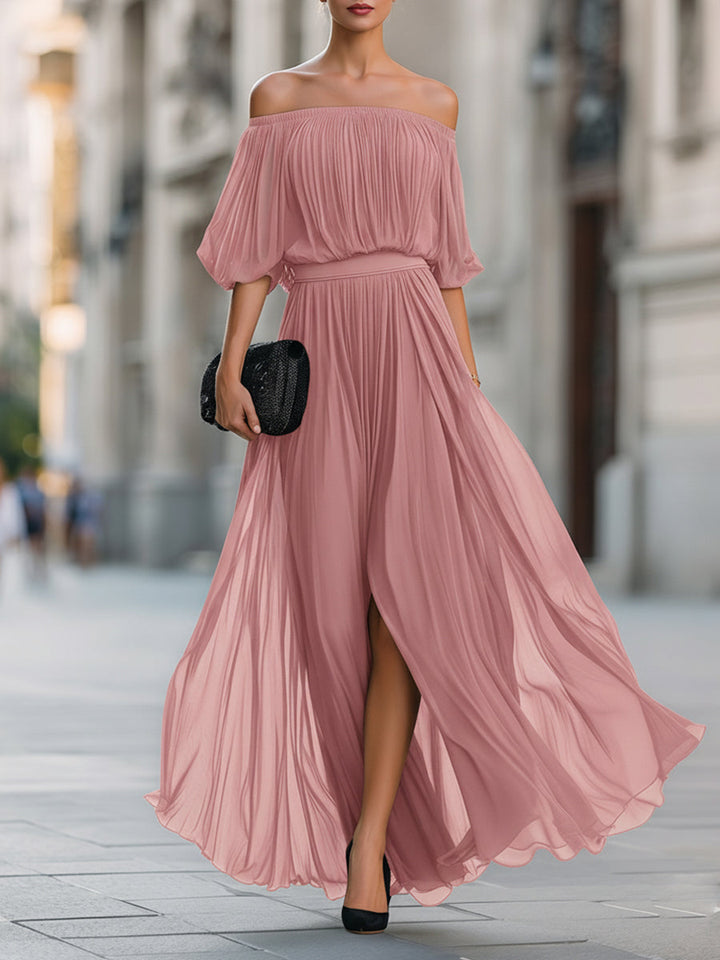 Olivia Bennet | Off-Shoulder Pleated Chiffon Maxi Dress