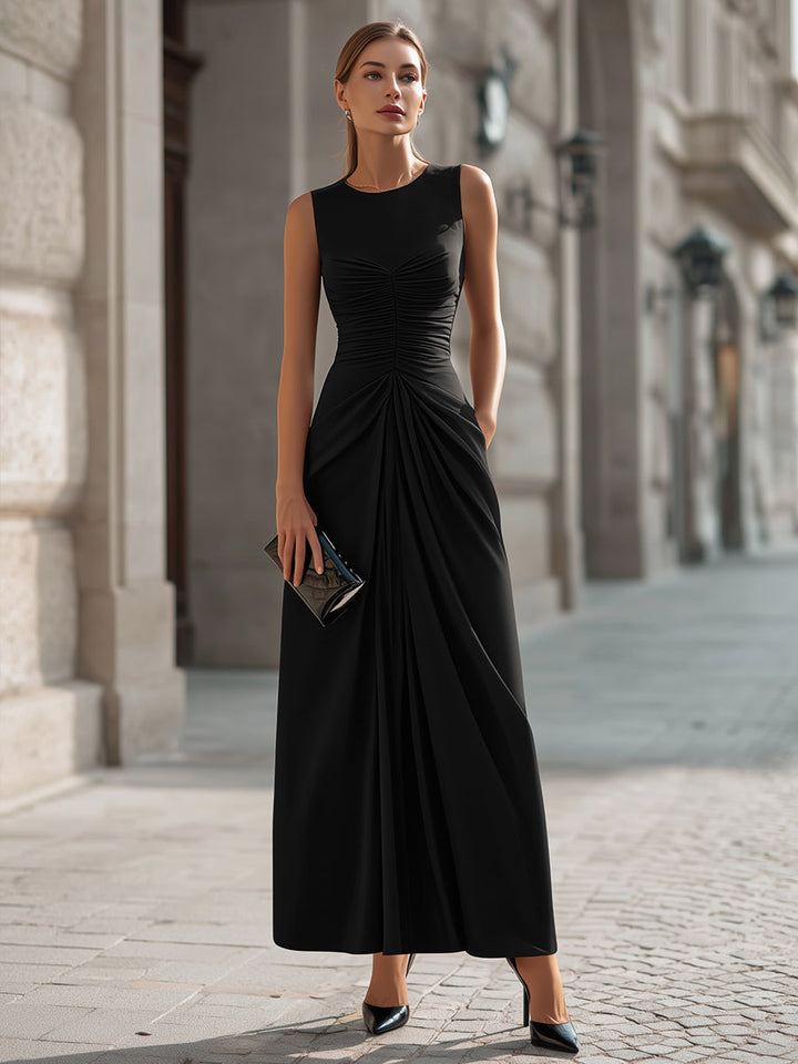 Olivia Bennet | Ruched Waist Sleeveless Draped Maxi Dress