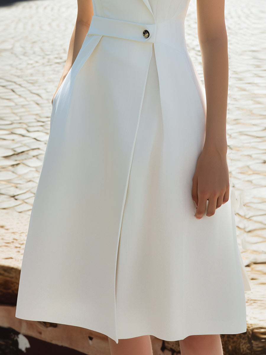 Olivia Bennet | Structured Lapel Wrap Waist Sleeveless Midi Dress