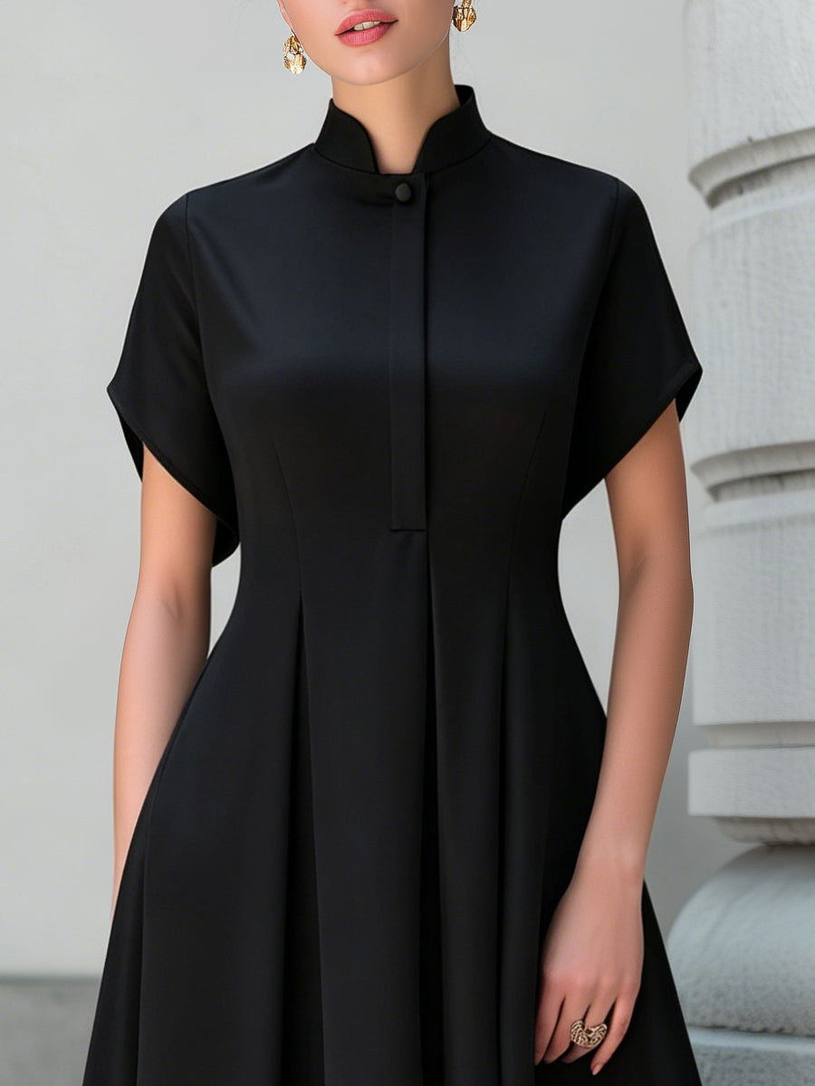 Olivia Bennet | Stand Collar Pleated A-Line Maxi Dress