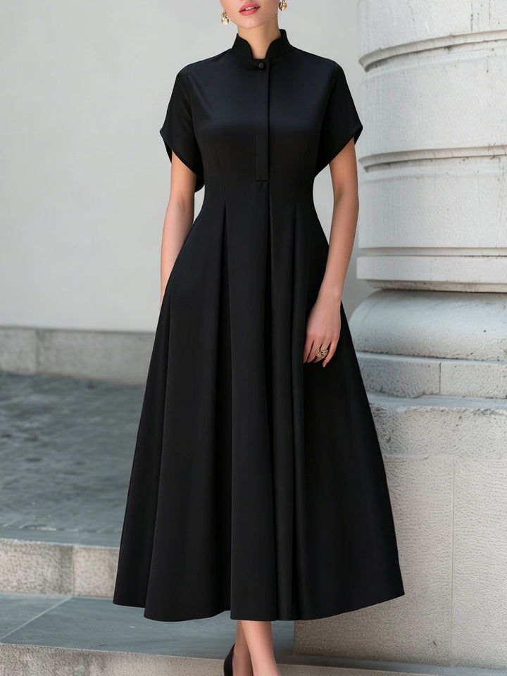Olivia Bennet | Stand Collar Pleated A-Line Maxi Dress