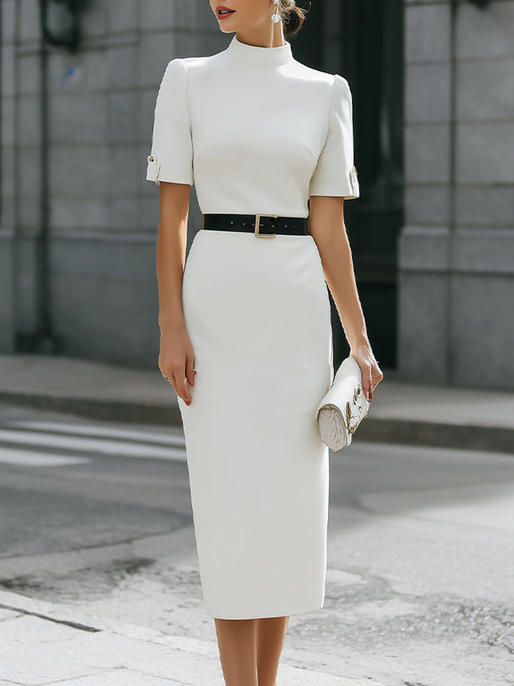 Olivia Bennet | High Neck Belted Tailored Midi Dress