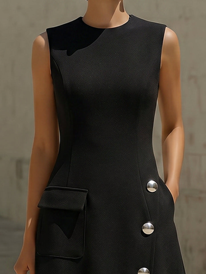 Olivia Bennet | Sleeveless Tailored Midi Dress With Silver Buttons And Pocket