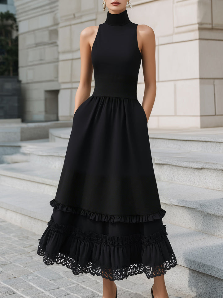 Olivia Bennet | High-Neck Sleeveless Tiered Ruffle Maxi Dress