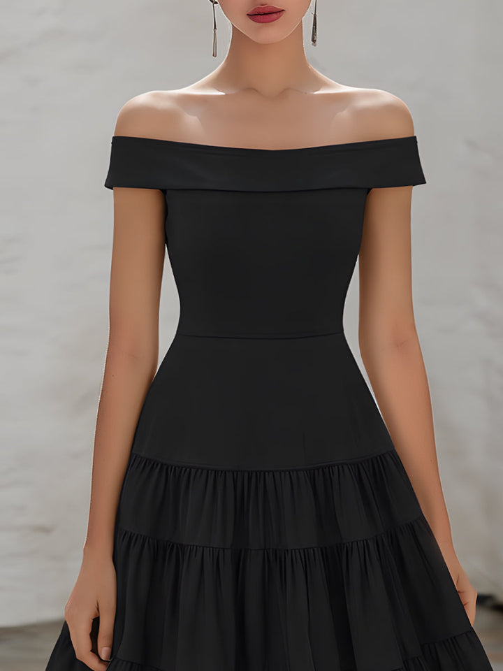 Olivia Bennet | Off-Shoulder Tiered Ruffle A-Line Midi Dress