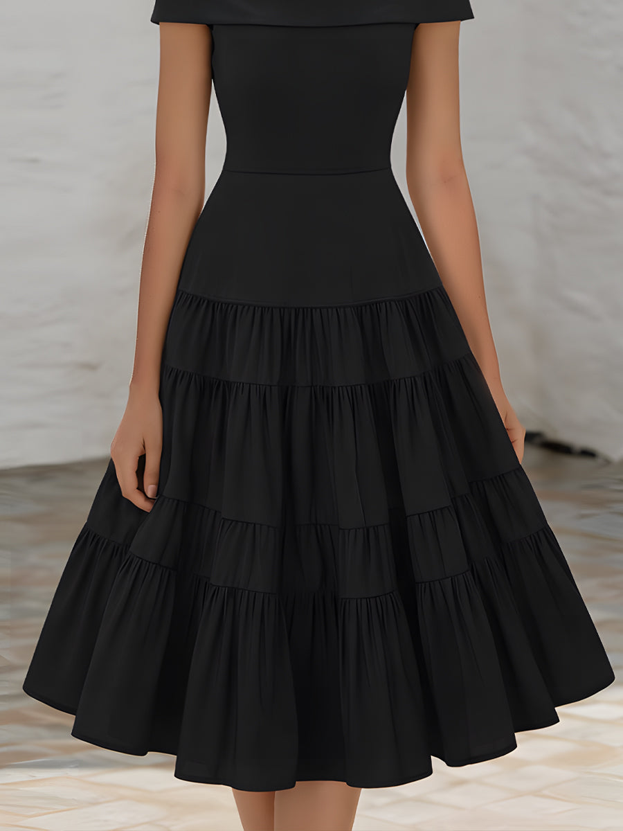 Olivia Bennet | Off-Shoulder Tiered Ruffle A-Line Midi Dress