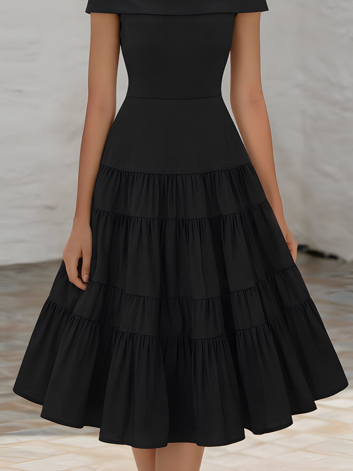 Olivia Bennet | Off-Shoulder Tiered Ruffle A-Line Midi Dress