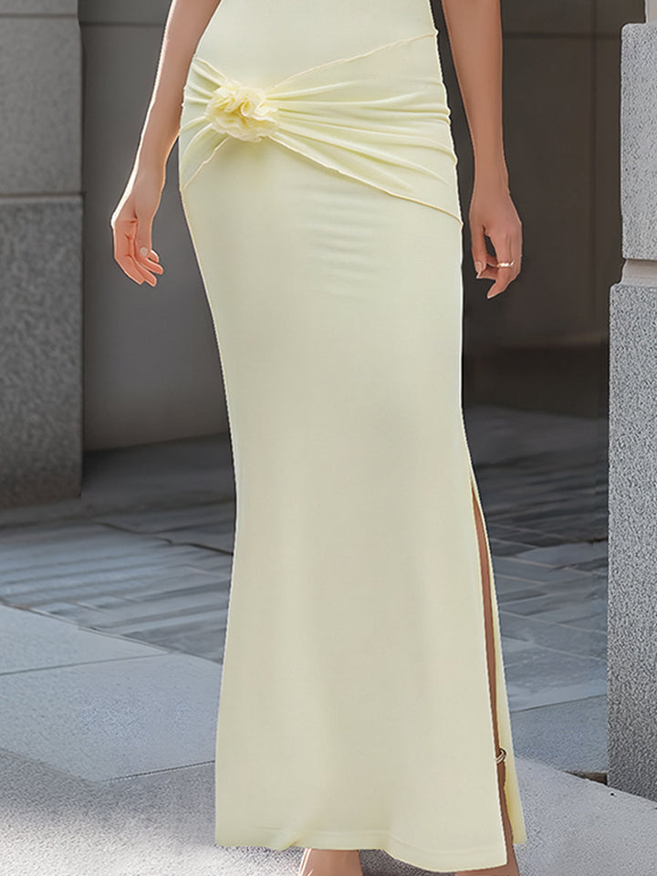 Olivia Bennet | One-Shoulder Floral Draped Bodycon Maxi Dress