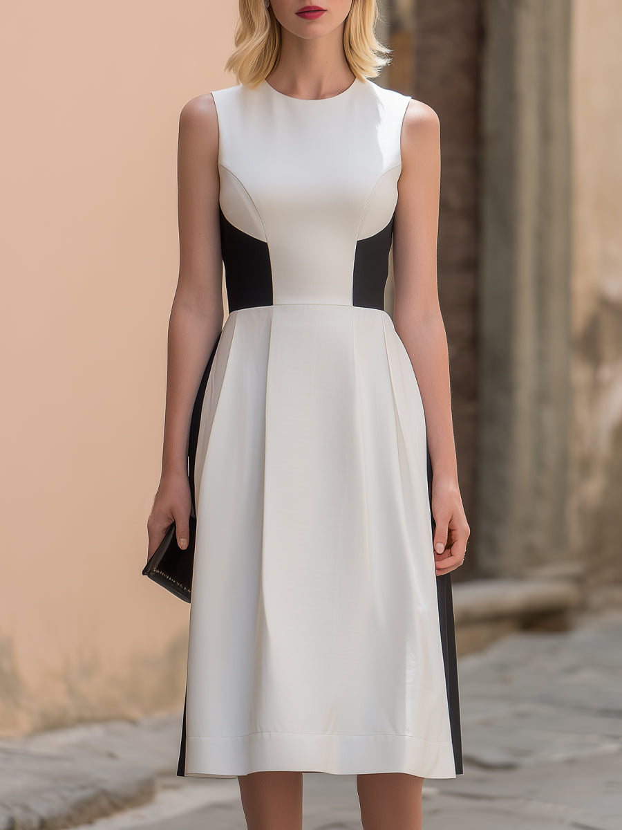 Olivia Bennet | Contrast Panel Structured A-Line Midi Dress