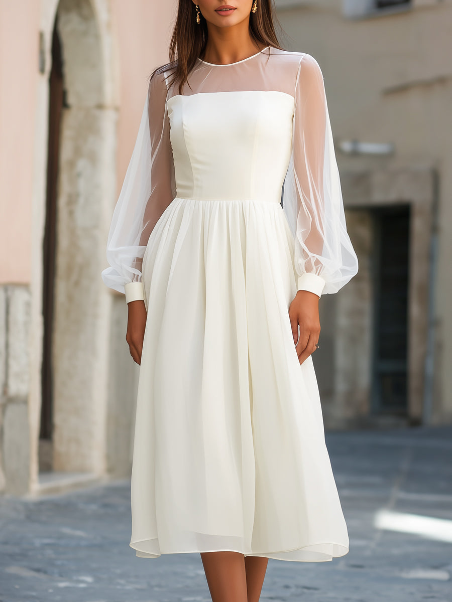 Olivia Bennet | Sheer Sleeve Empire Waist Flowing Midi Dress