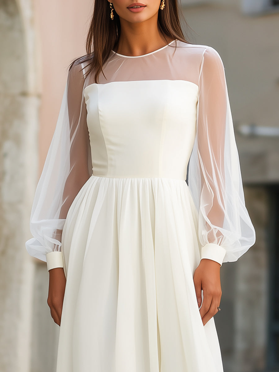 Olivia Bennet | Sheer Sleeve Empire Waist Flowing Midi Dress