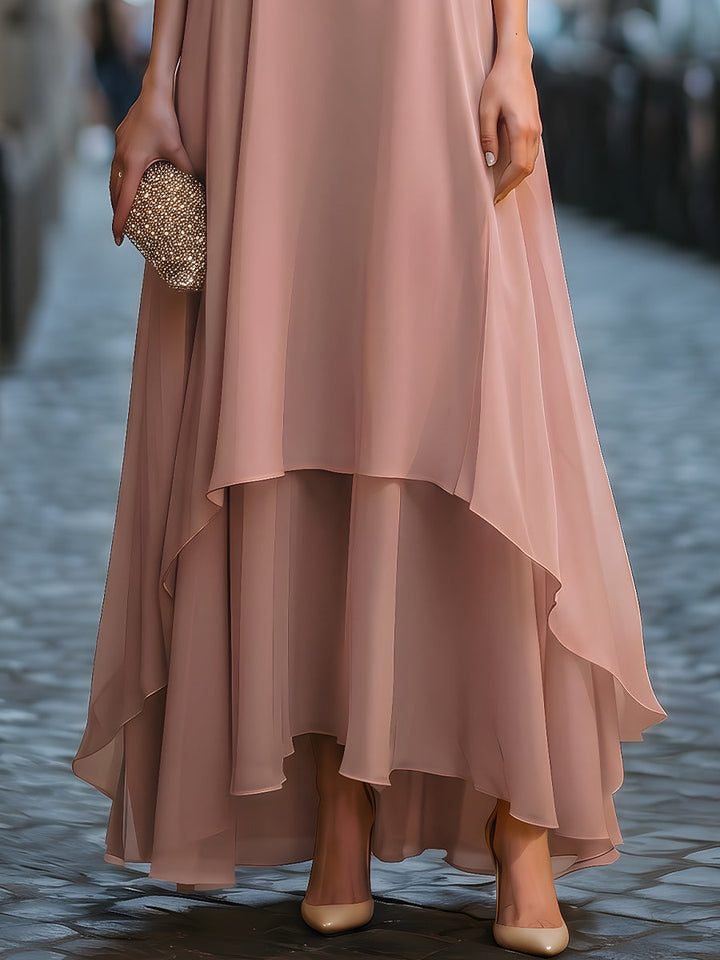 Olivia Bennet | Layered High-Low Flowing Cape Maxi Dress