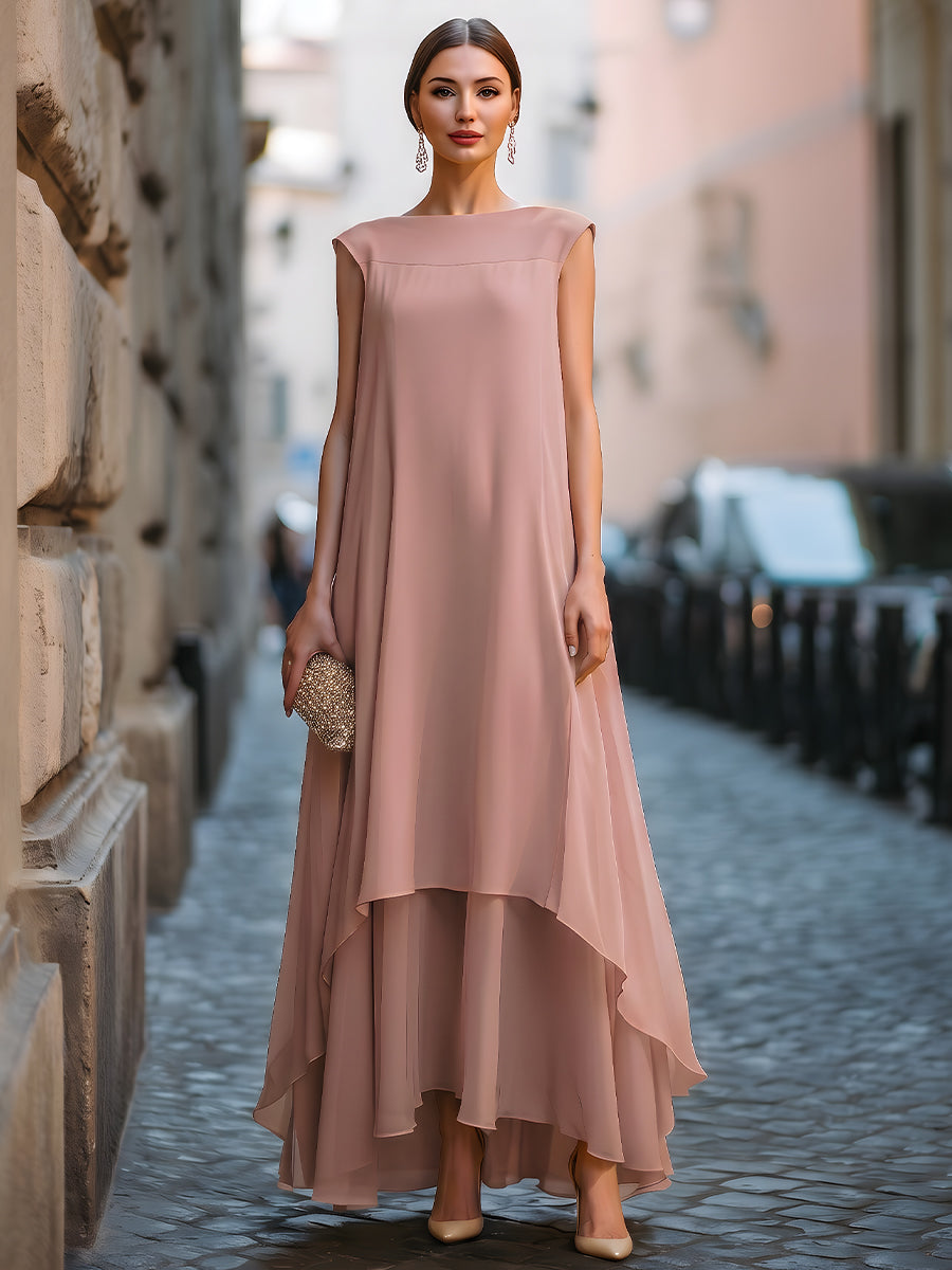 Olivia Bennet | Layered High-Low Flowing Cape Maxi Dress