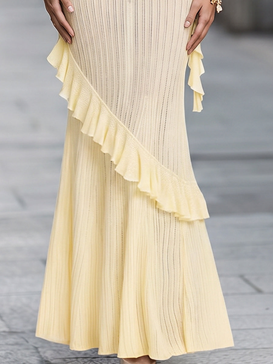 Olivia Bennet | Ruffled Cold-Shoulder Knit Bodycon Midi Dress
