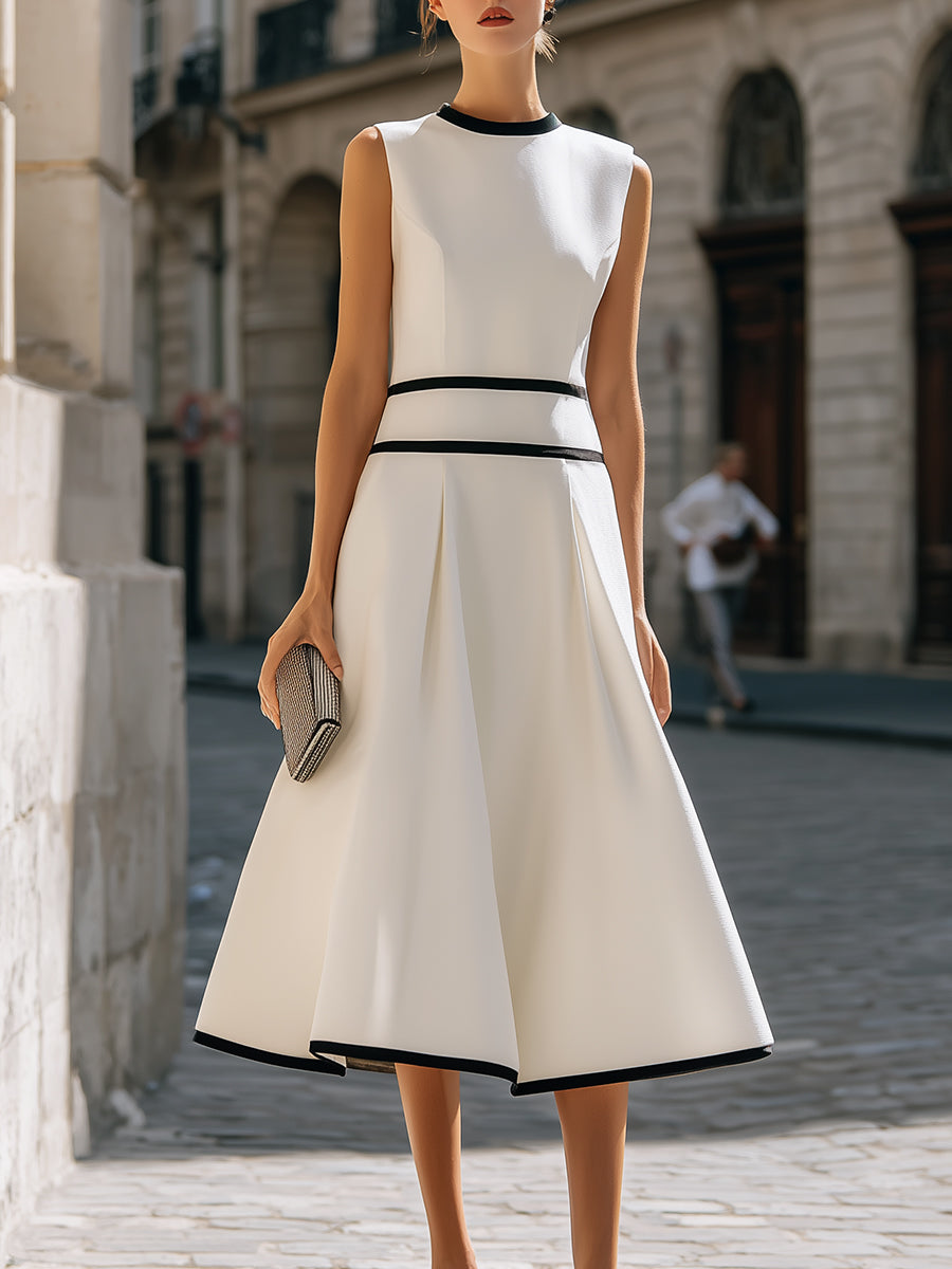 Olivia Bennet | Structured Contrast Trim Sleeveless A-Line Maxi Dress