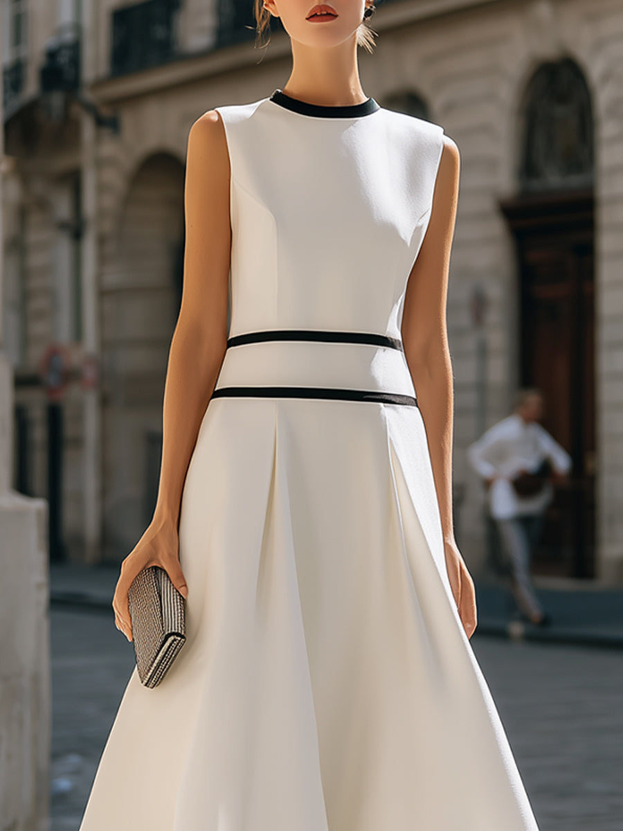 Olivia Bennet | Structured Contrast Trim Sleeveless A-Line Maxi Dress