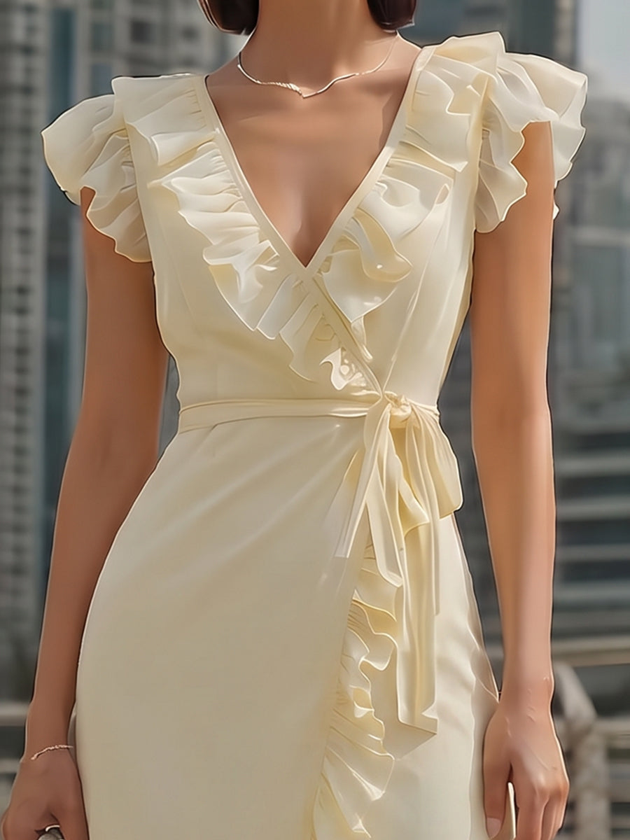 Olivia Bennet | Chiffon Ruffled Wrap Midi Dress
