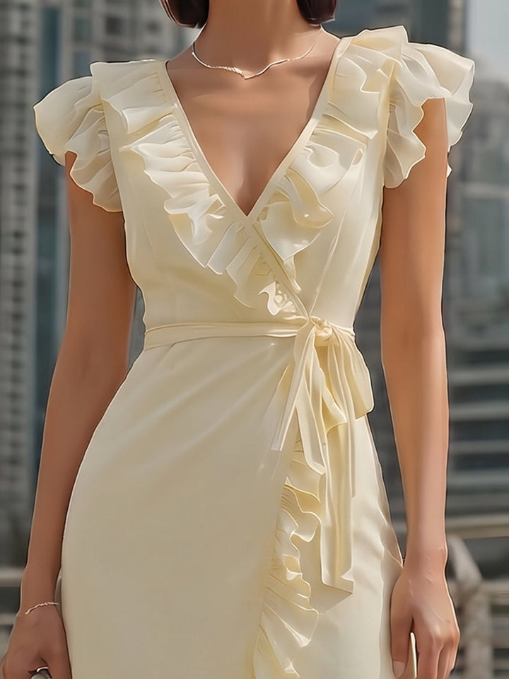 Olivia Bennet | Chiffon Ruffled Wrap Midi Dress