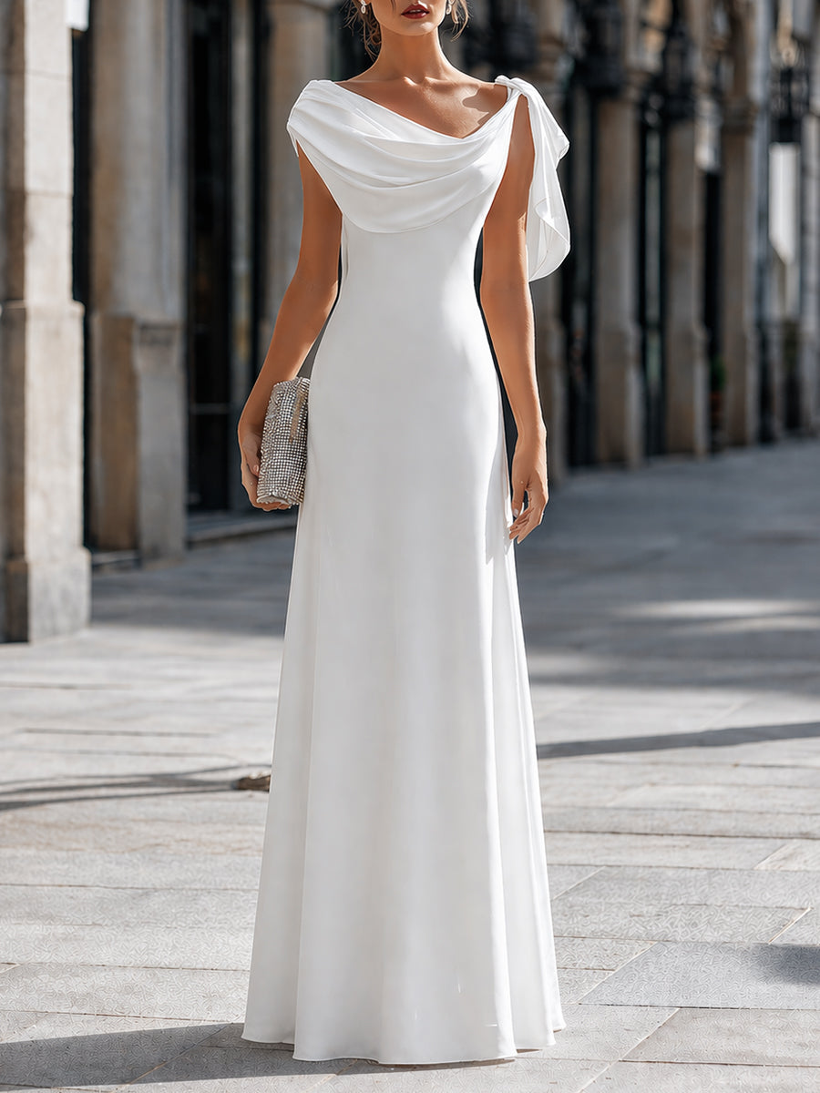 Olivia Bennet | Draped Off-Shoulder Asymmetric Cape Sleeve Maxi Dress