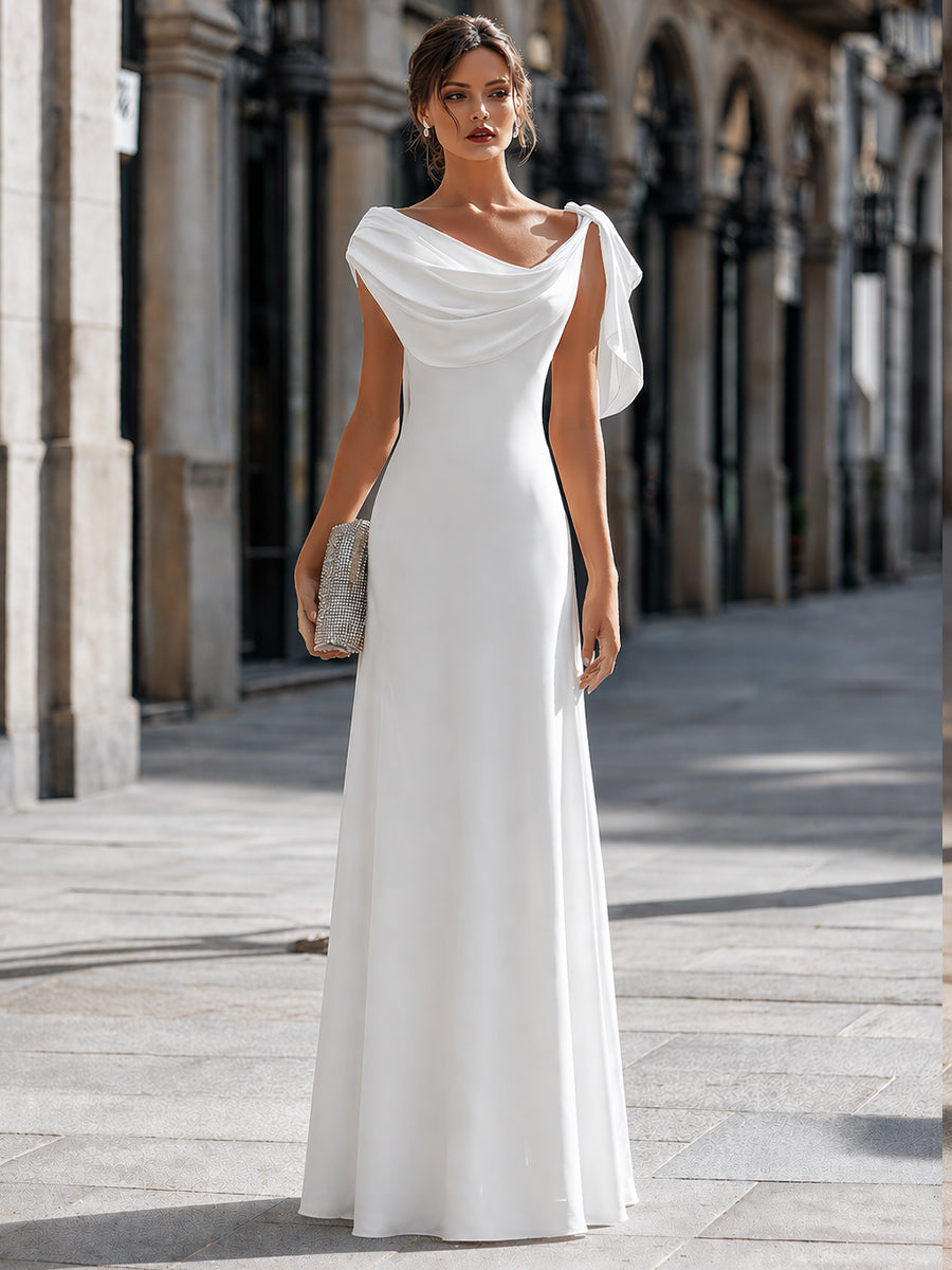 Olivia Bennet | Draped Off-Shoulder Asymmetric Cape Sleeve Maxi Dress