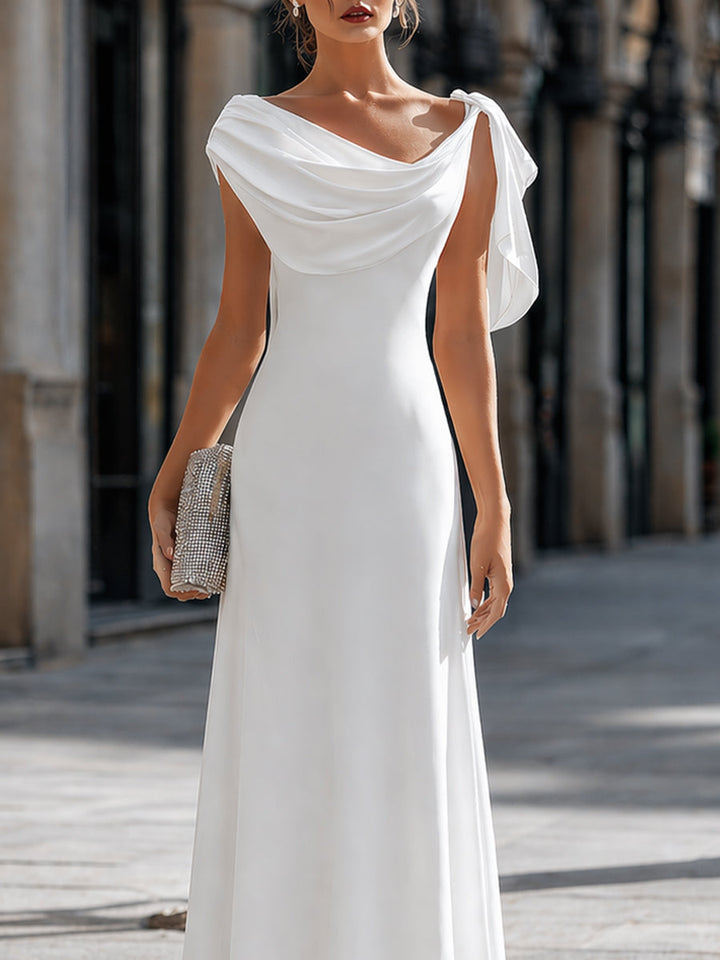 Olivia Bennet | Draped Off-Shoulder Asymmetric Cape Sleeve Maxi Dress
