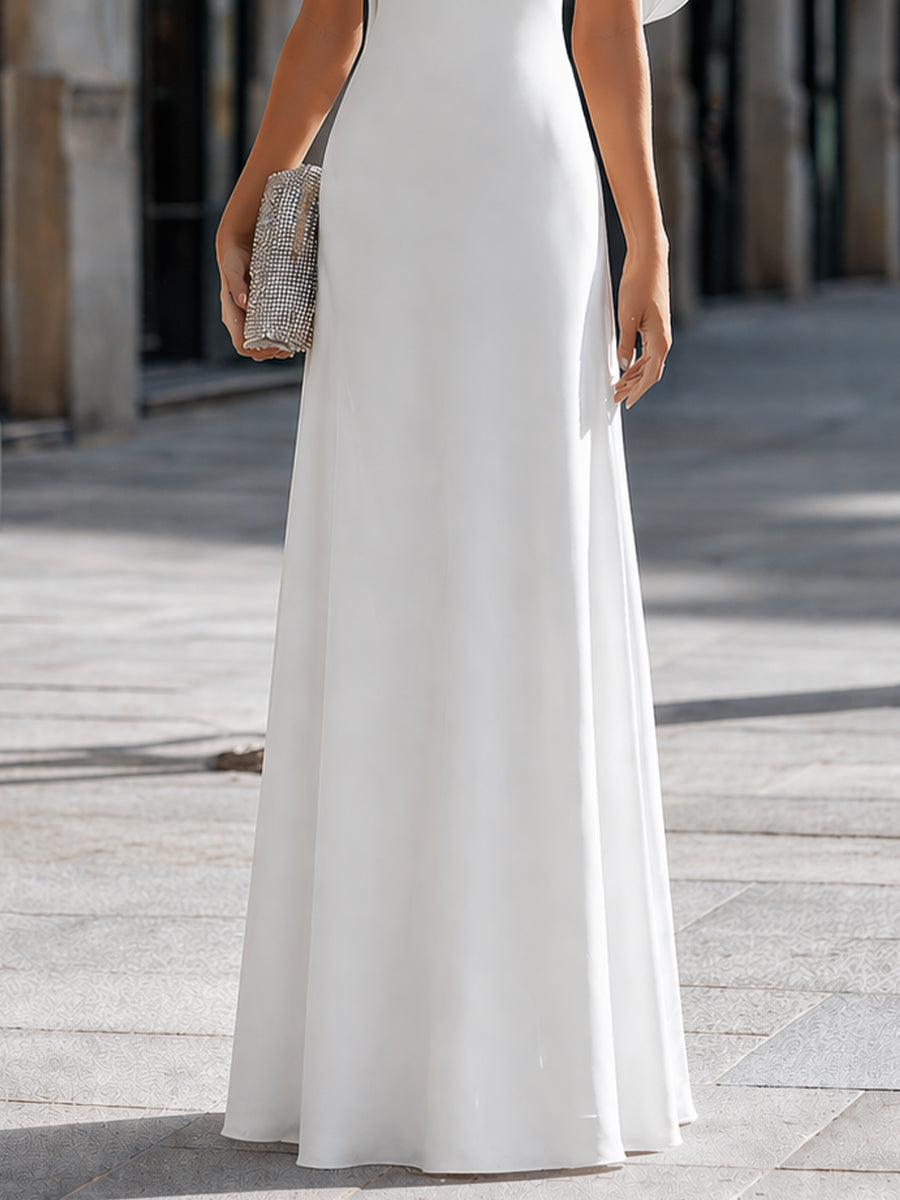 Olivia Bennet | Draped Off-Shoulder Asymmetric Cape Sleeve Maxi Dress