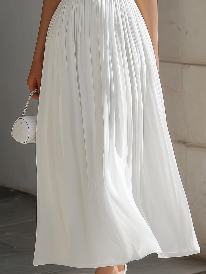 Olivia Bennet | Round Neck Cap Sleeve Pleated Chiffon Waisted Maxi Dress