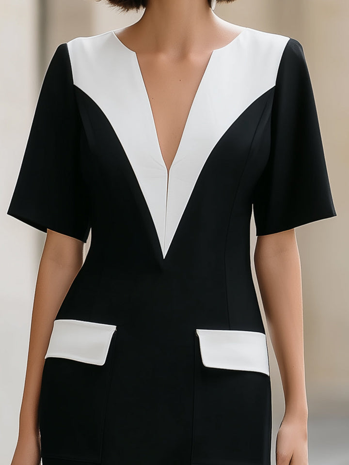 Olivia Bennet | Color-Block V-Neck Short Sleeve Bodycon Mini Dress