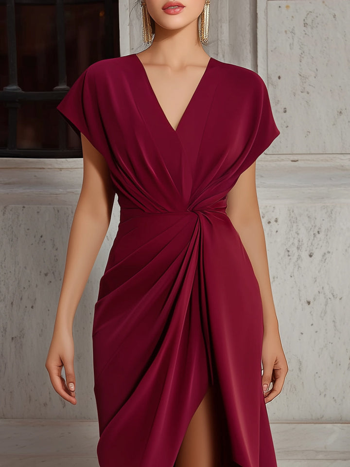 Olivia Bennet | Draped Twist-Waist Asymmetric Hem Maxi Dress