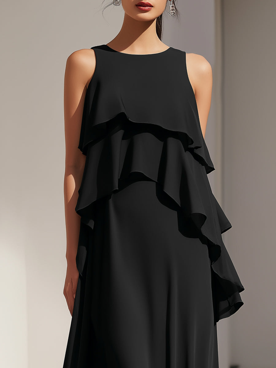 Olivia Bennet | Sleeveless Layered Ruffle Flowing Maxi Dress