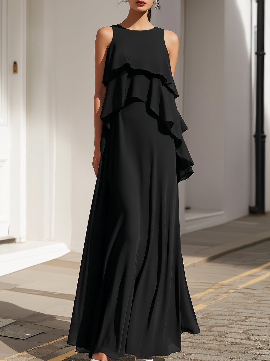 Olivia Bennet | Sleeveless Layered Ruffle Flowing Maxi Dress
