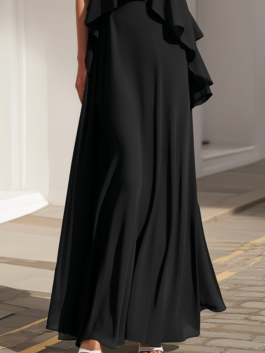 Olivia Bennet | Sleeveless Layered Ruffle Flowing Maxi Dress