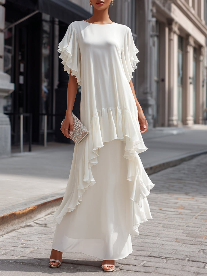 Olivia Bennet | Layered Ruffle Sleeve Asymmetric Tiered Maxi Dress