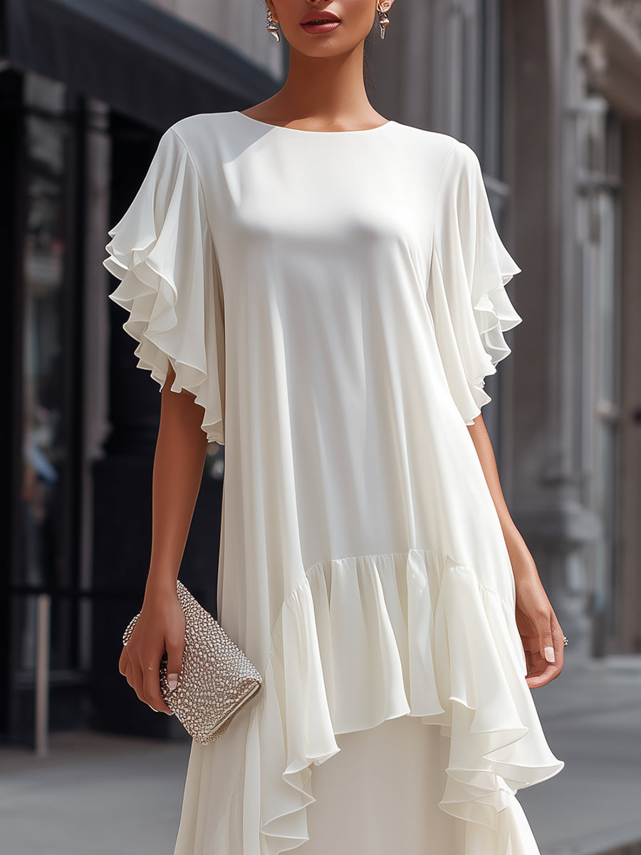 Olivia Bennet | Layered Ruffle Sleeve Asymmetric Tiered Maxi Dress