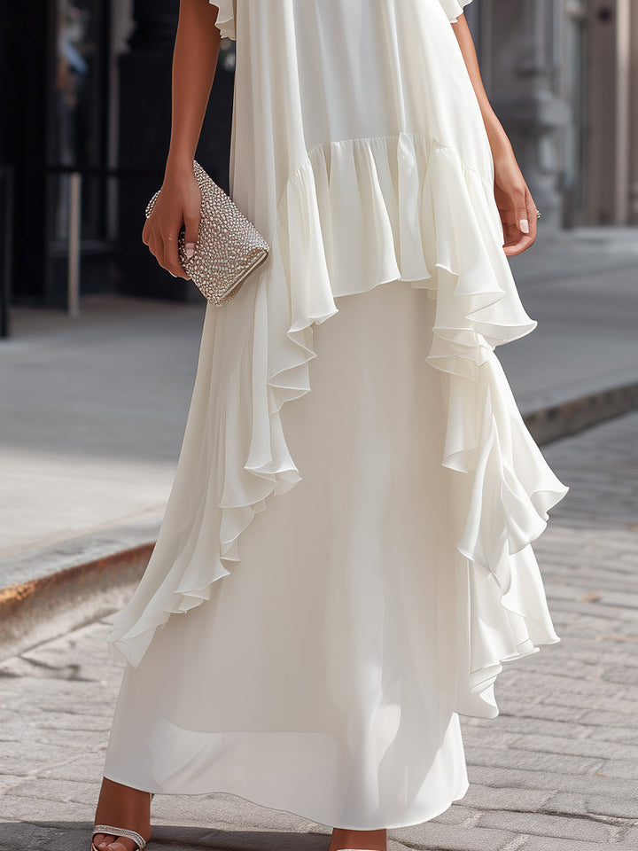 Olivia Bennet | Layered Ruffle Sleeve Asymmetric Tiered Maxi Dress