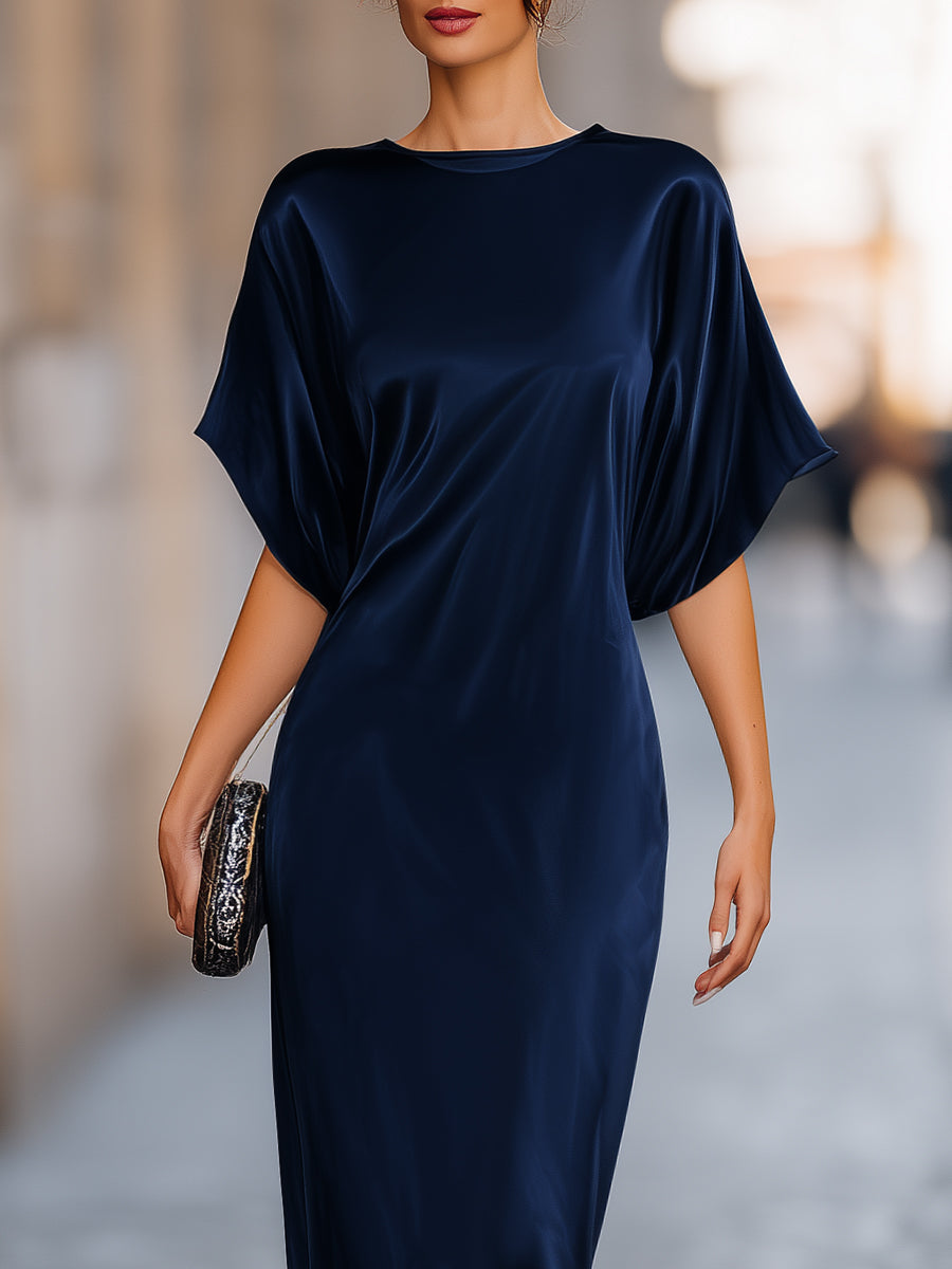 Olivia Bennet | Relaxed Batwing Sleeve Fluid Column Maxi Dress