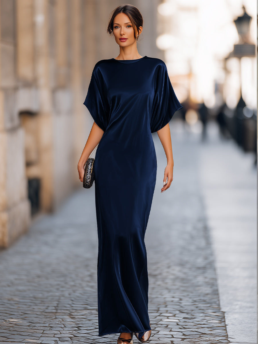 Olivia Bennet | Relaxed Batwing Sleeve Fluid Column Maxi Dress