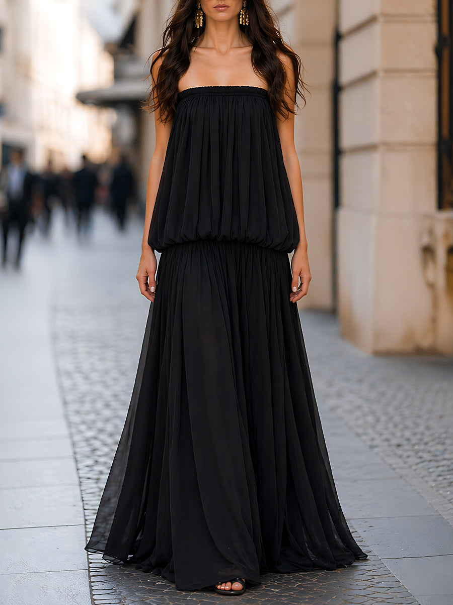 Olivia Bennet | Strapless Gathered Bodice Layered Maxi Dress