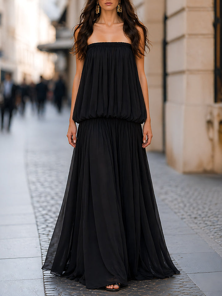 Olivia Bennet | Strapless Gathered Bodice Layered Maxi Dress