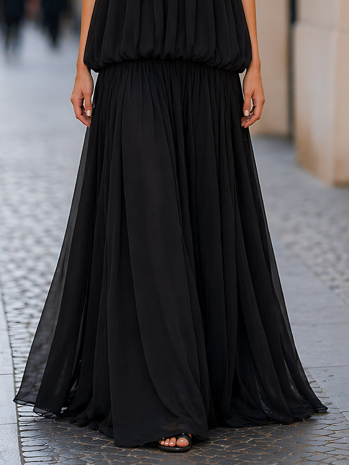 Olivia Bennet | Strapless Gathered Bodice Layered Maxi Dress