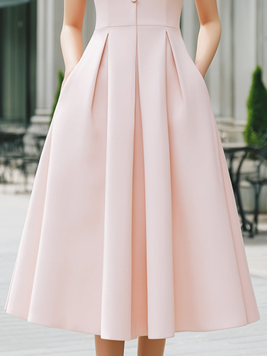 Olivia Bennet | Mandarin Collar Button-Front Sleeveless Pleated A-Line Maxi Dress