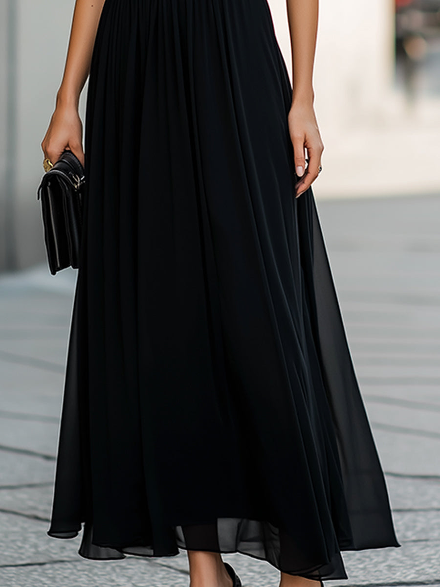Olivia Bennet | Sheer Cape Sleeve High-Neck Midi Dress