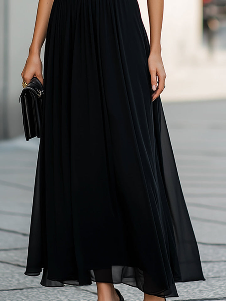 Olivia Bennet | Sheer Cape Sleeve High-Neck Midi Dress
