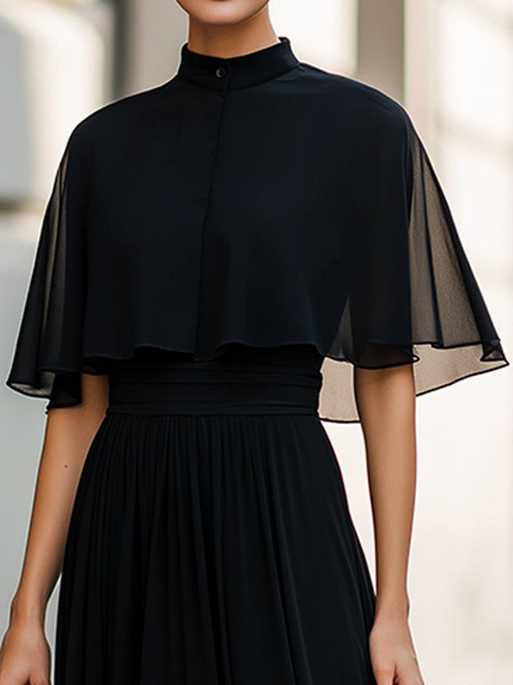 Olivia Bennet | Sheer Cape Sleeve High-Neck Midi Dress